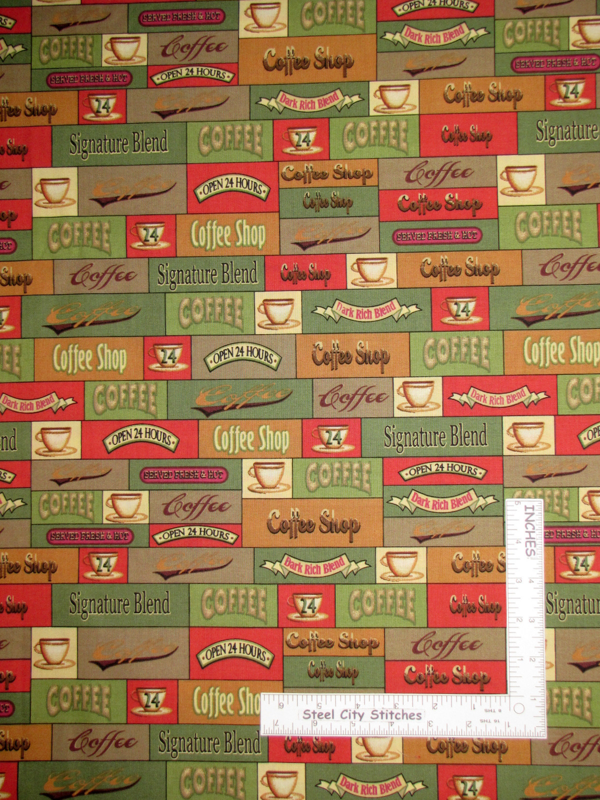 Coffee Kitchen Food Drink Text Fabric By the Yard Cotton VIP Angela Anderson