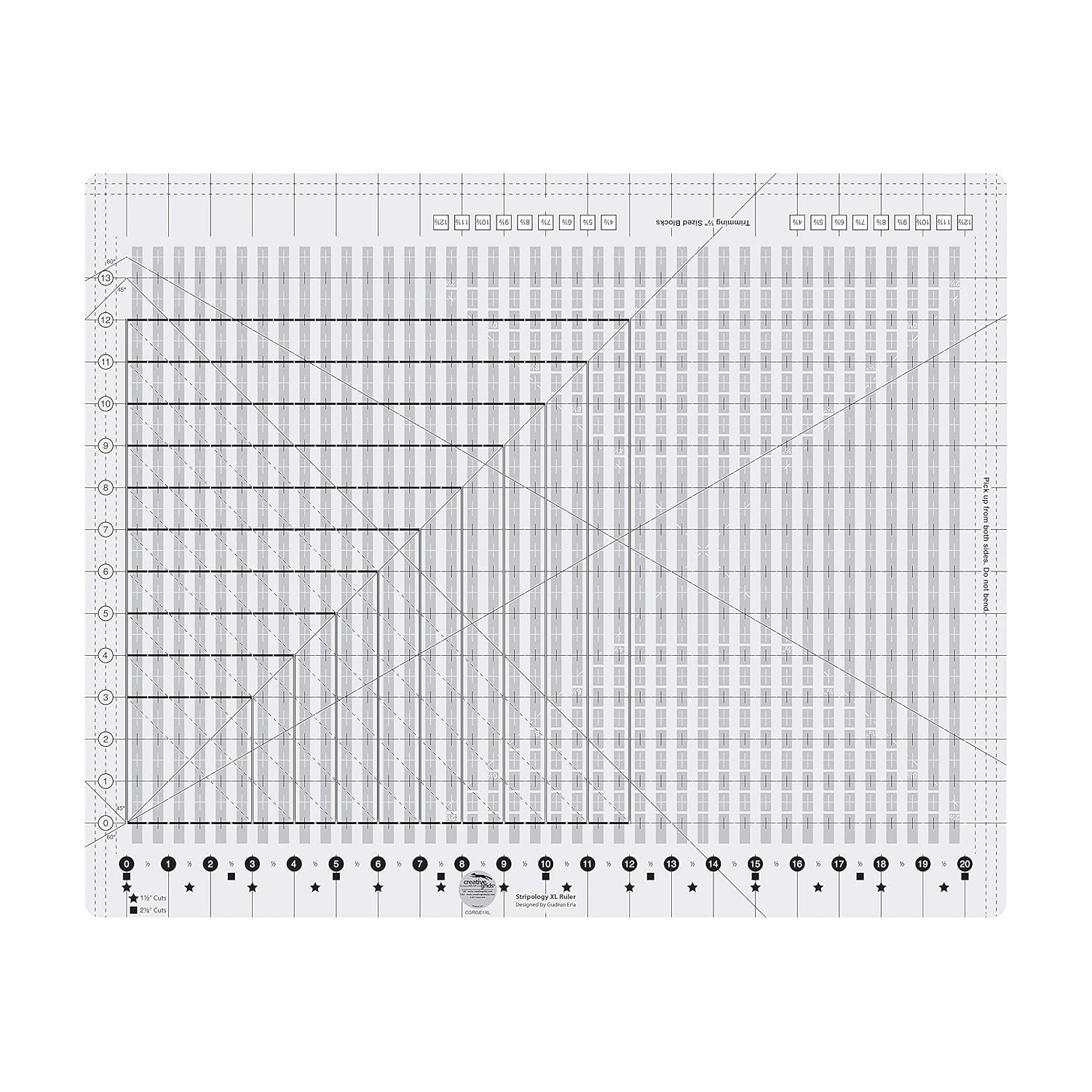 Creative Grids Stripology XL Slotted Quilting Ruler – CGRGE1XL – Made in USA, 17