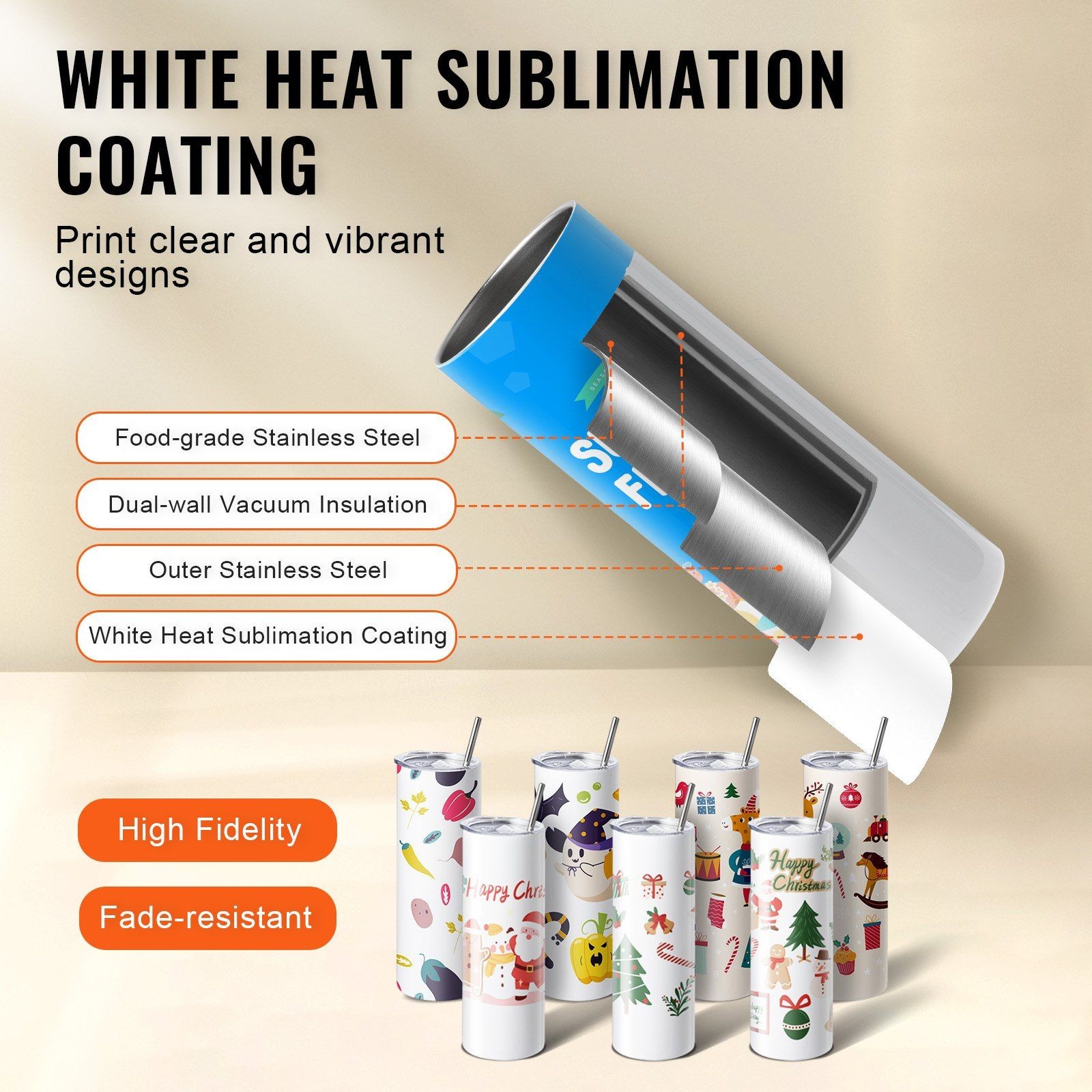 Sublimation Tumbler Press 30oz w/ Touchscreen + 8x20oz FDA-Approved Cups
