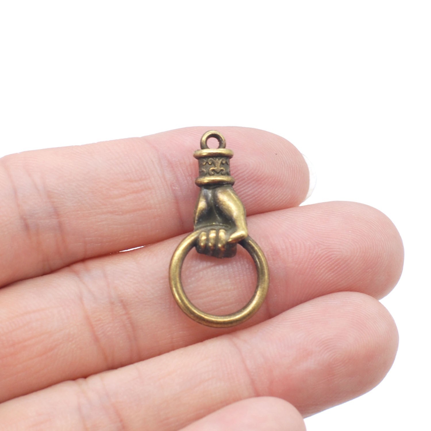 25PCS Antique Bronze Tone Hand Holding Ring Connector Charm Pendant LCRB08