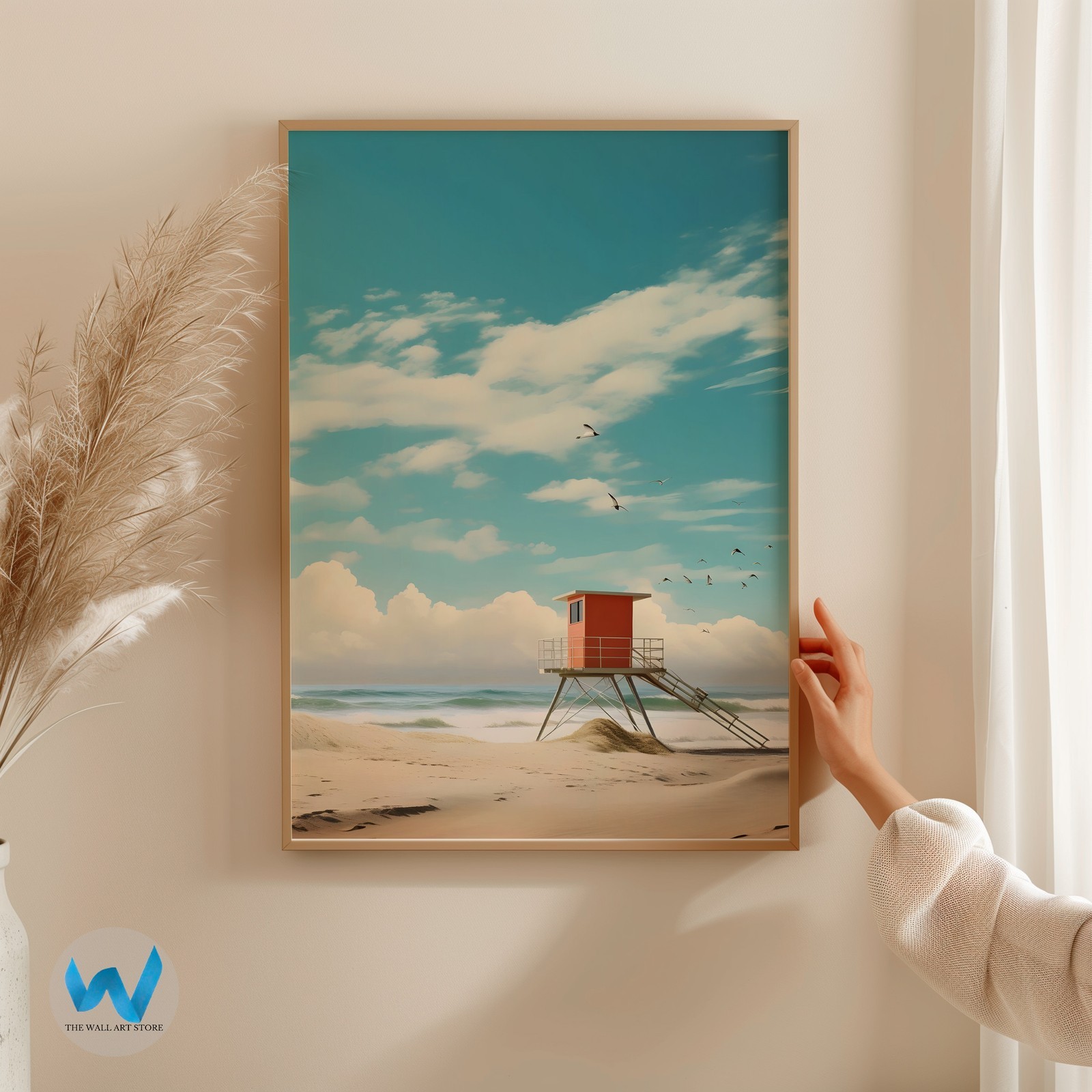 Coastal Beach Scene Wall Art Poster – Tranquil Ocean View Home Decor