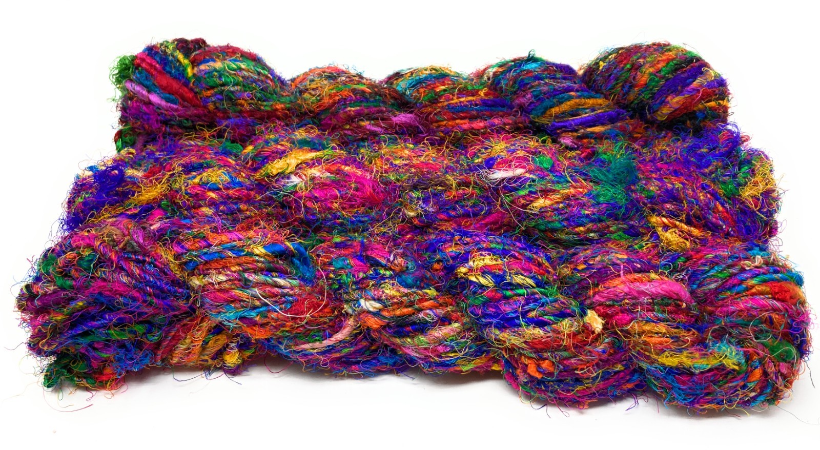 Fair Trade Recycled Silk Sari Yarn 3 100 gram Skeins MULTI COLORED
