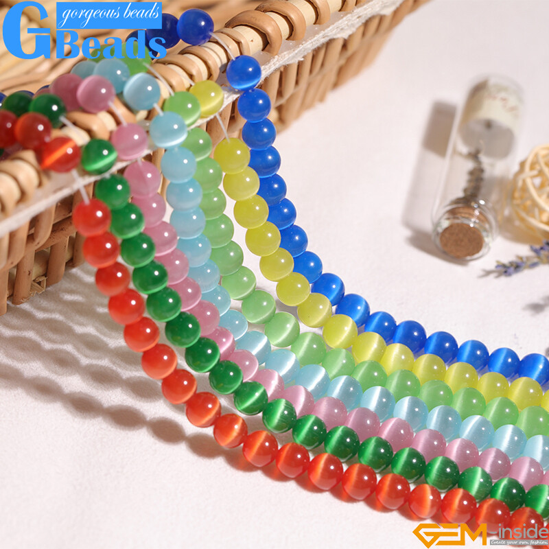 Assorted Colors Lab Created Cat’s Eye Round Beads Free Shipping Strand 14″