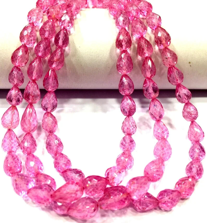 Natural Pink Topaz Faceted Teardrop Beads Straight Drill Drops Briolettes Beads.