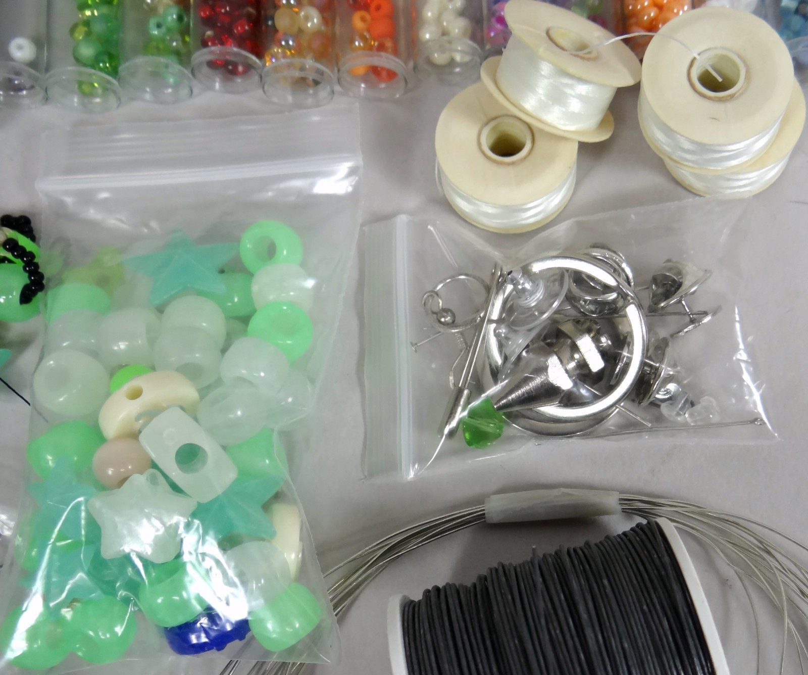Jewelry Crafting Lot Glass Seed Beads Thread Wire 2 lbs Finished Partial Pieces