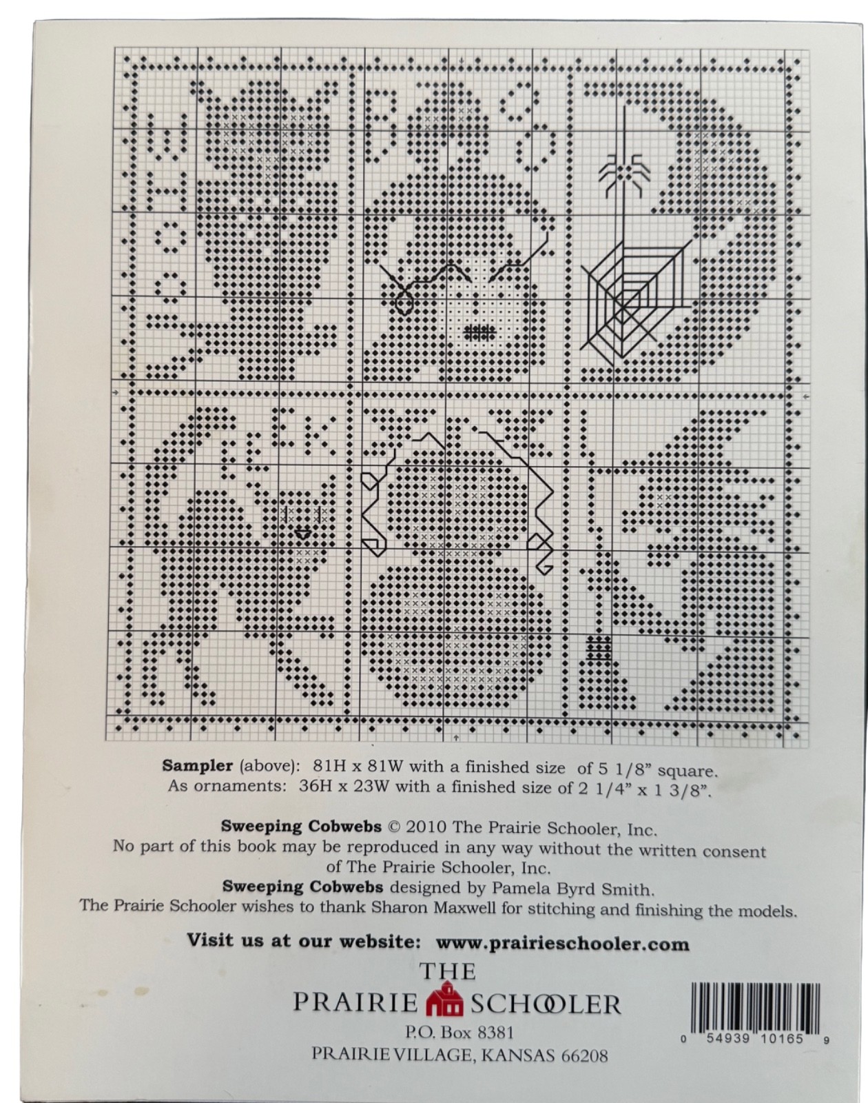 Prairie Schooler Cross Stitch 165 Halloween Sweeping Cobwebs Cats Moon Webs
