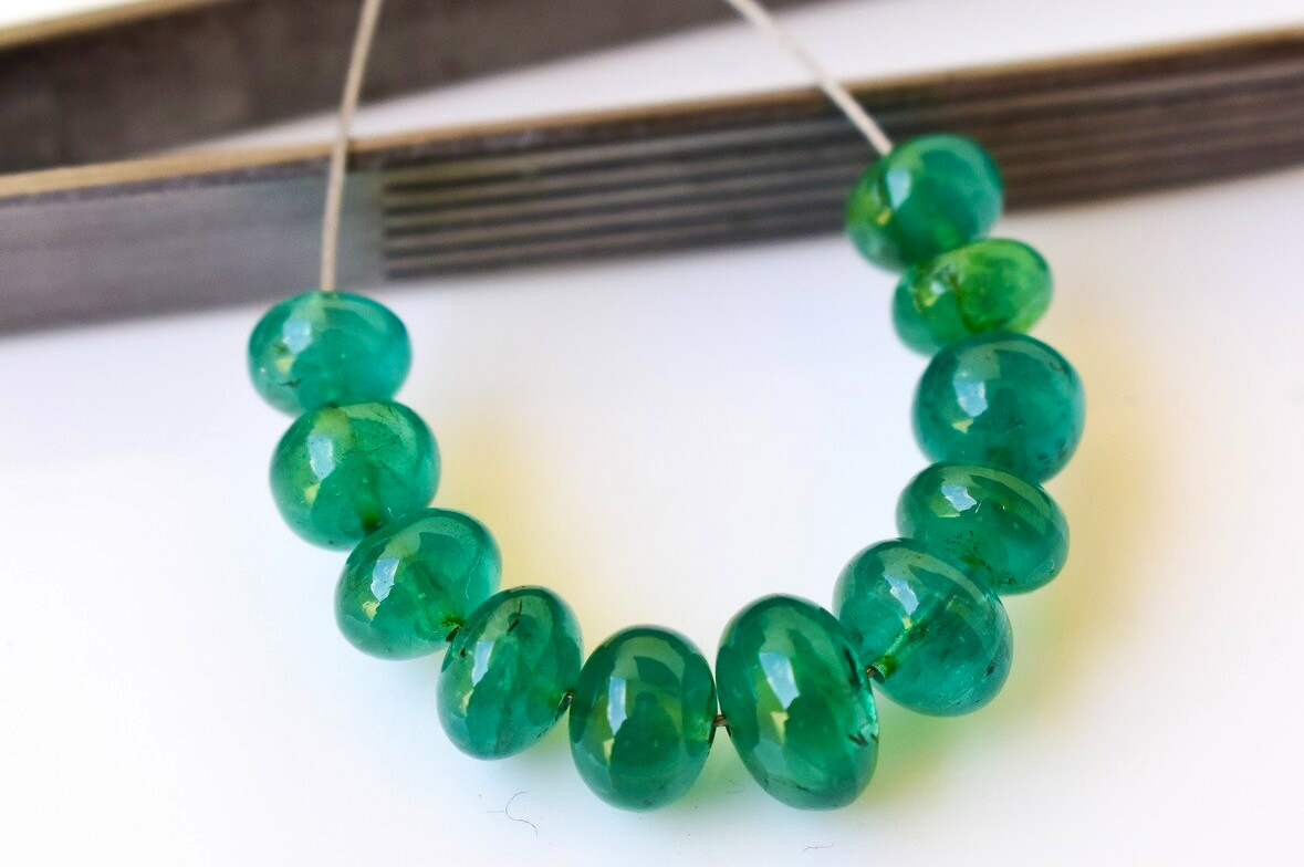 AAA 11 Pcs Natural Premium Fine Zambian Emerald Beads Rondelle Round Beads 6-8mm
