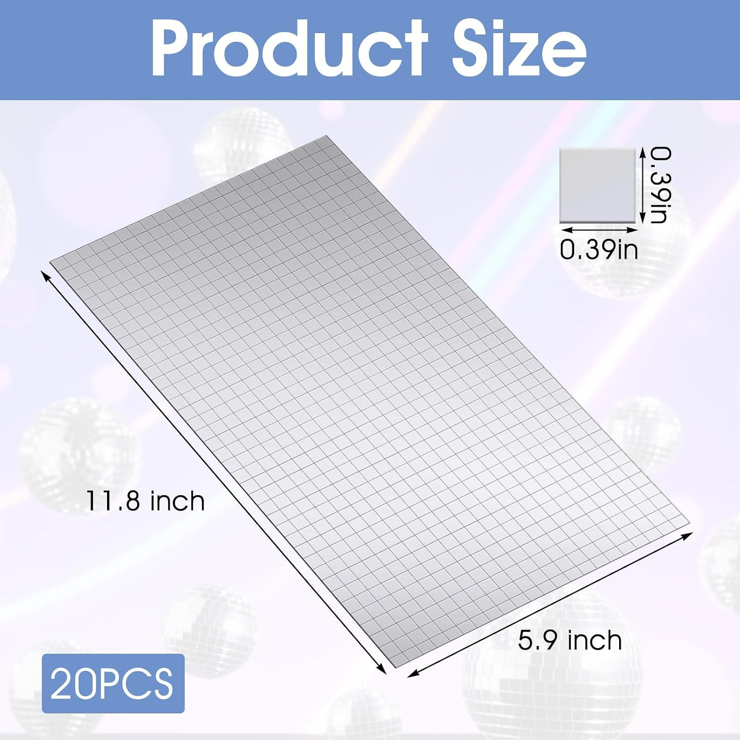 9000 PCS/20 Sheets Mirror Tiles Self Adhesive, 10X10Mm Disco Tiles for DIY