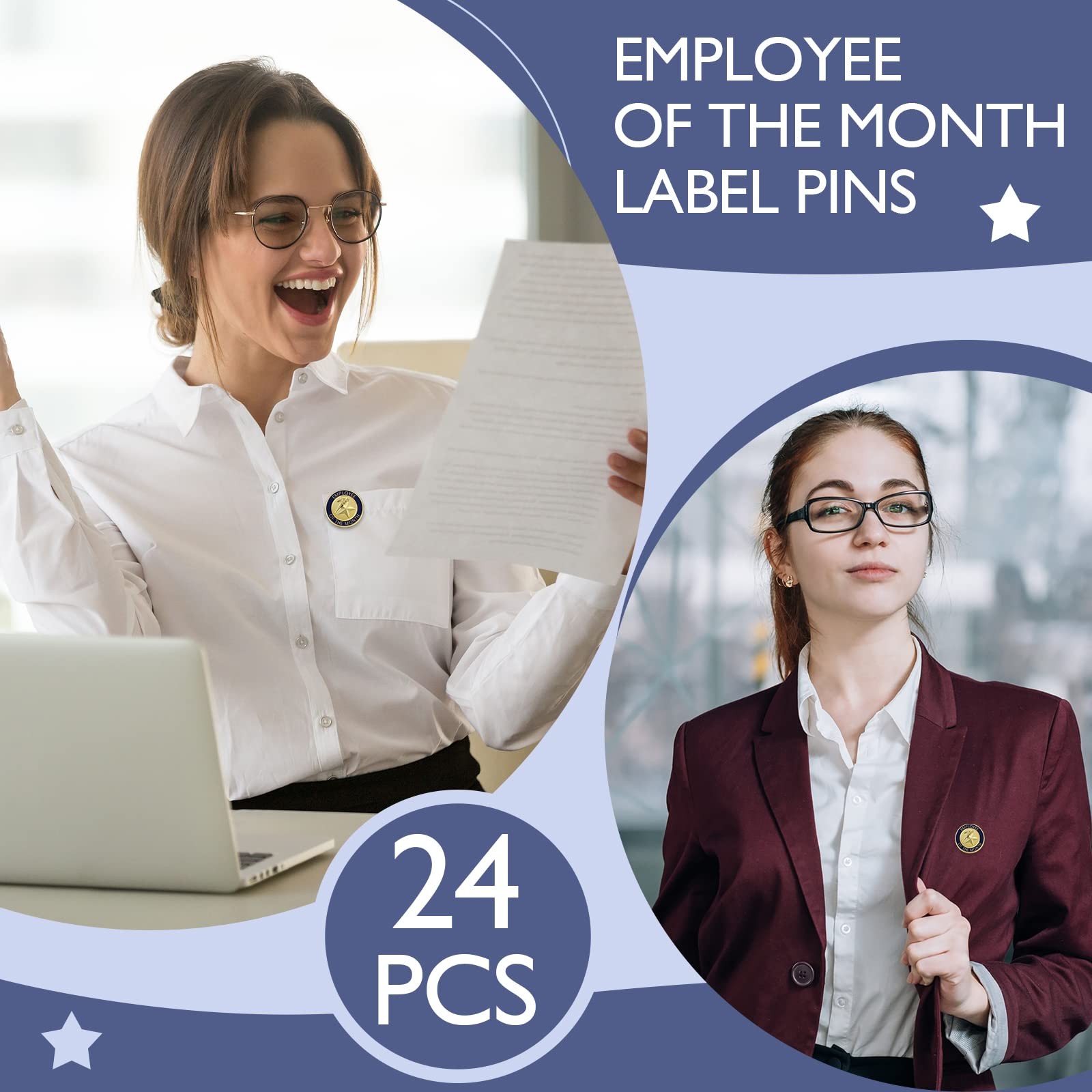 Dingion 24 Pcs Employee of The Month Lapel Pin 24 Count (Pack 1), Silver