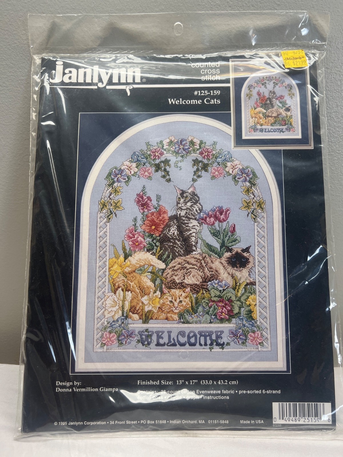 Janlynn Counted Cross Stitch Kit #125-159 Welcome Cats New Sealed