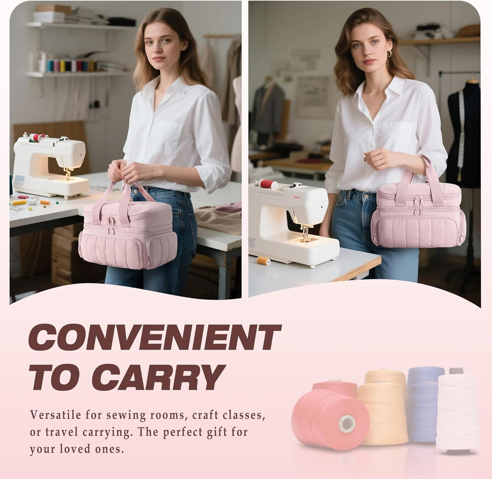 Sewing Organizer Bag Water-Resistant Puffy Storage Case with Pockets and