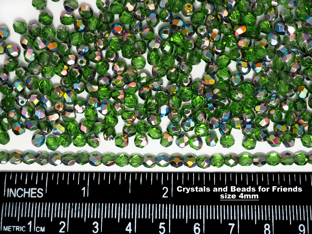 Czech Fire Polished Round Faceted Beads Peridot Vitrail 16″ green 3mm 4mm 6mm 8m