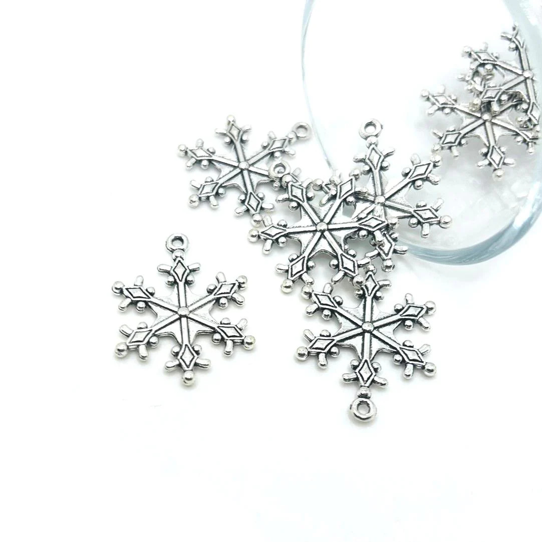 Silver Snowflake Charms, 29x22mm – US Seller