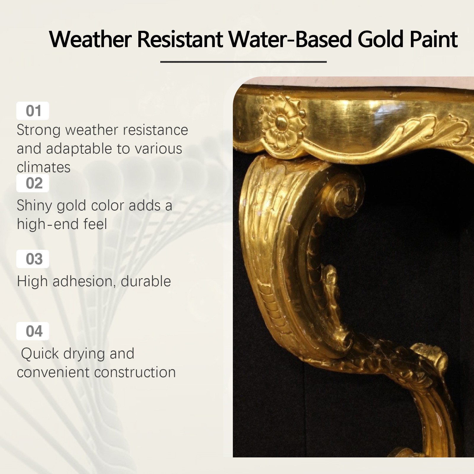 Weather Resistant Water based Gold Paint,Exterior Decoration Paint Fast Drying