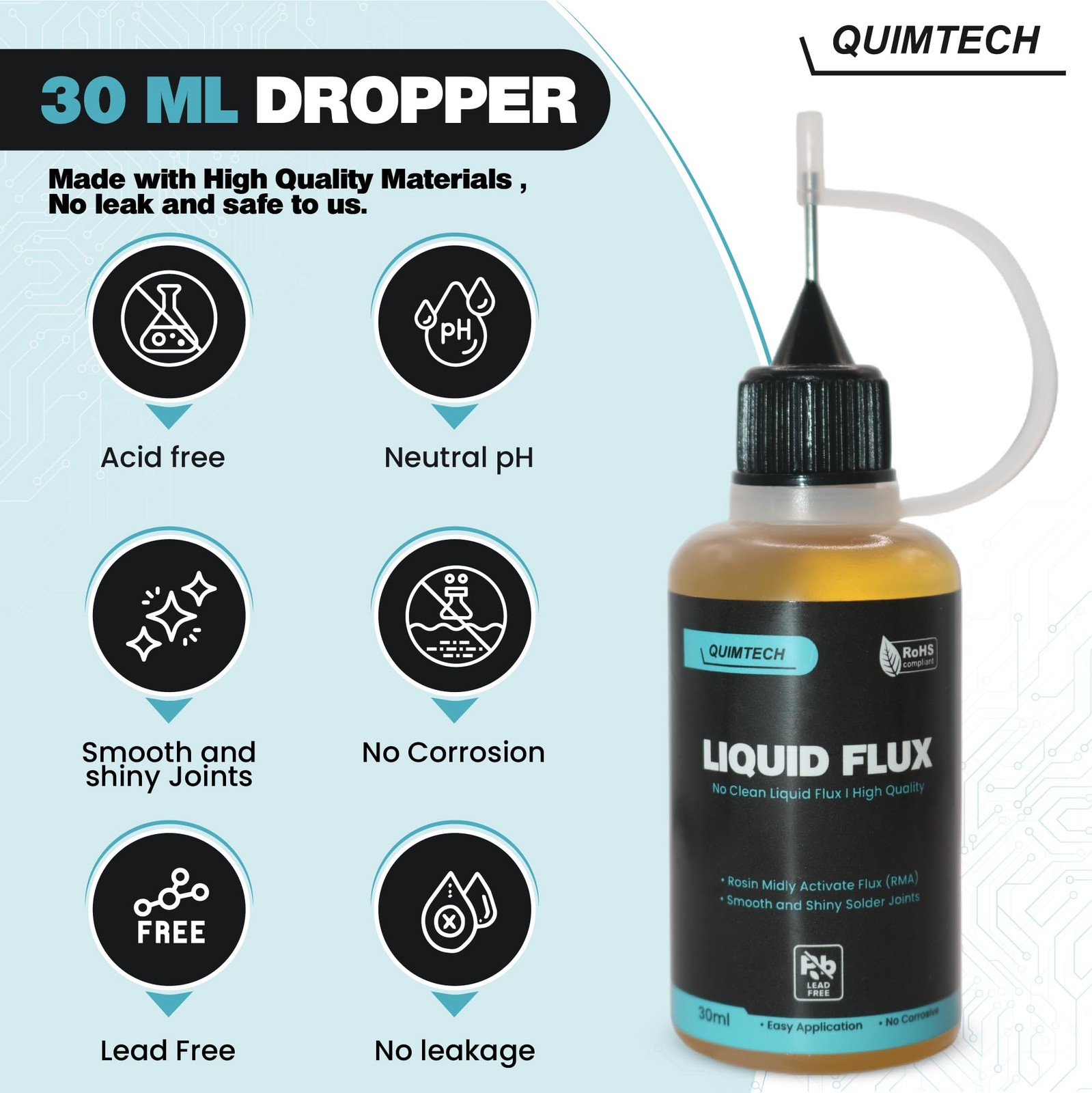 Liquid Solder Flux Dropper (30 ml/1 Oz.) I RMA 30 ml, Amber