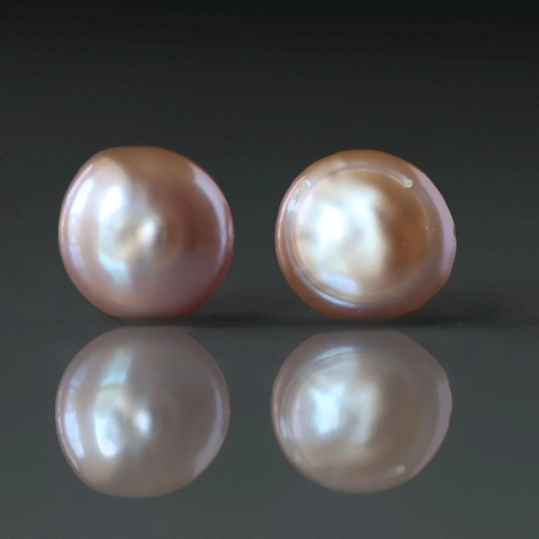 11mm 13mm Baroque Pink Freshwater Pearl Beads – Coin Natural Gemstone 2 Pcs