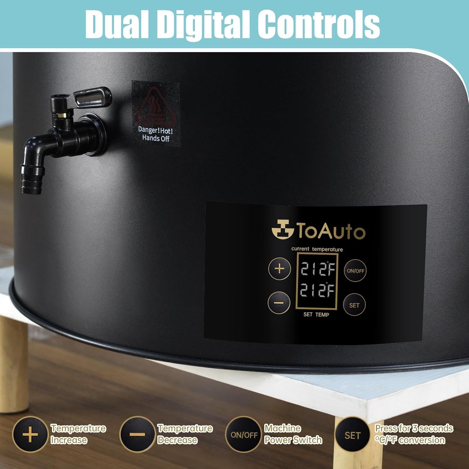 TOAUTO WMFD-30L Commercial Wax Melter 60 lb 30L 1100W 120V Candle Machine Black