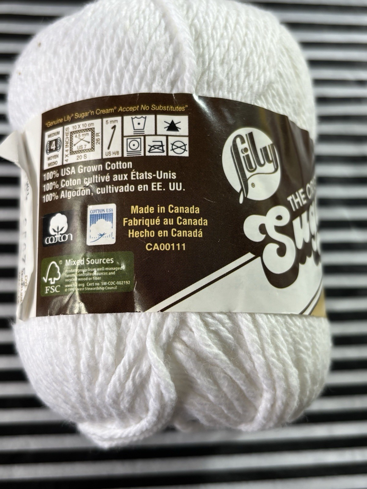 Lily Sugar n Cream 100% Cotton Yarn 1 Skein 2.5 oz – White