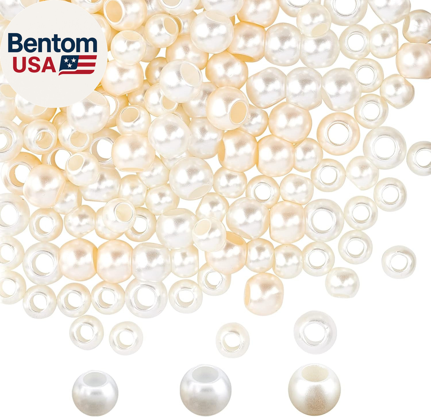 200 Pcs Acrylic European Beads, Imitation Pearl Large Hole European Beads Rondel