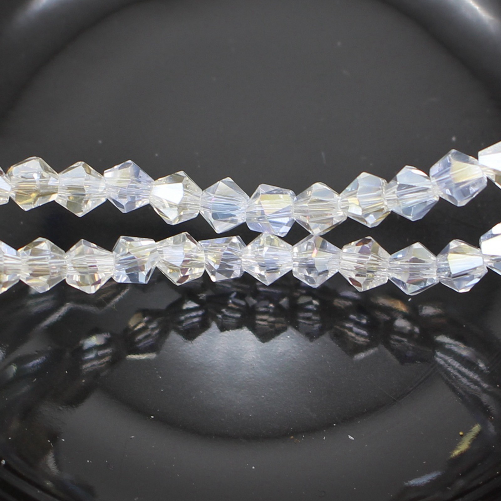 500pcs 4mm Clear AB Coated Bicone Crystal Beads – Sparkling Luster Faceted Glass