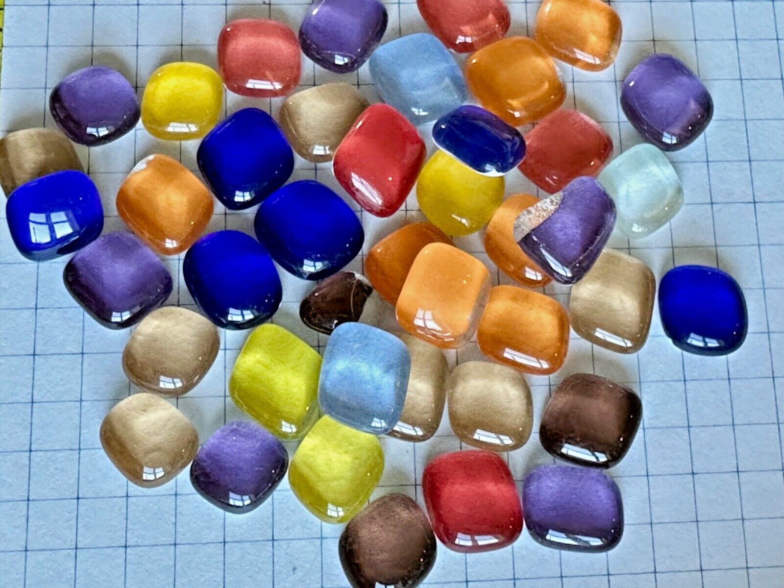 Tiles, Mosaic, GLASS, PEBBLES,2.32 lbs, irregular shaped, Multi color, HUGE LOT