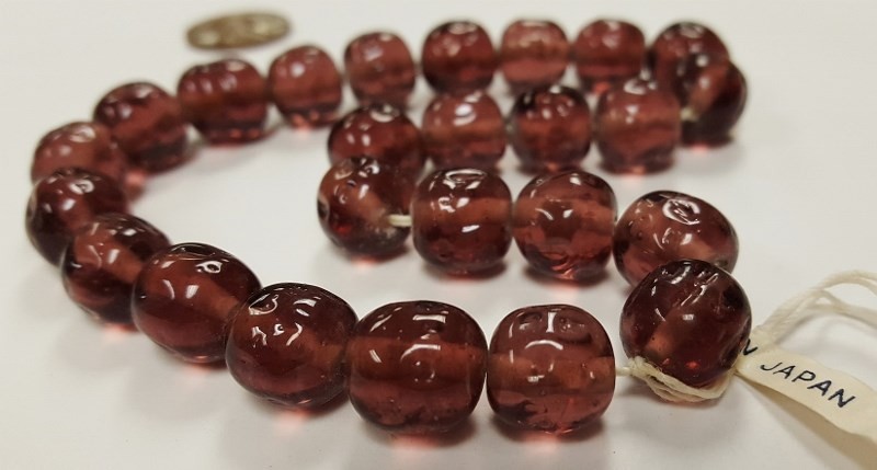 24 VINTAGE JAPANESE CHERRY BRAND GLASS AMETHYST 11mm. BAROQUE ROUND BEADS 4677T
