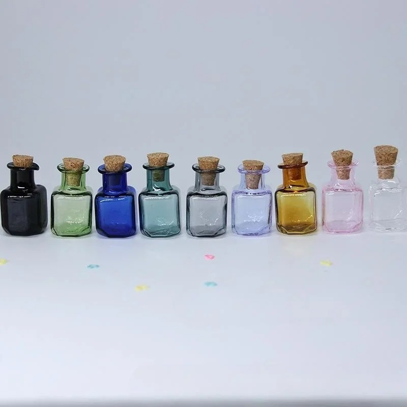 9PCS Small Bottles 1ml 13x18mm Clear Cork Vials Glass Bottles Wishing Bottle