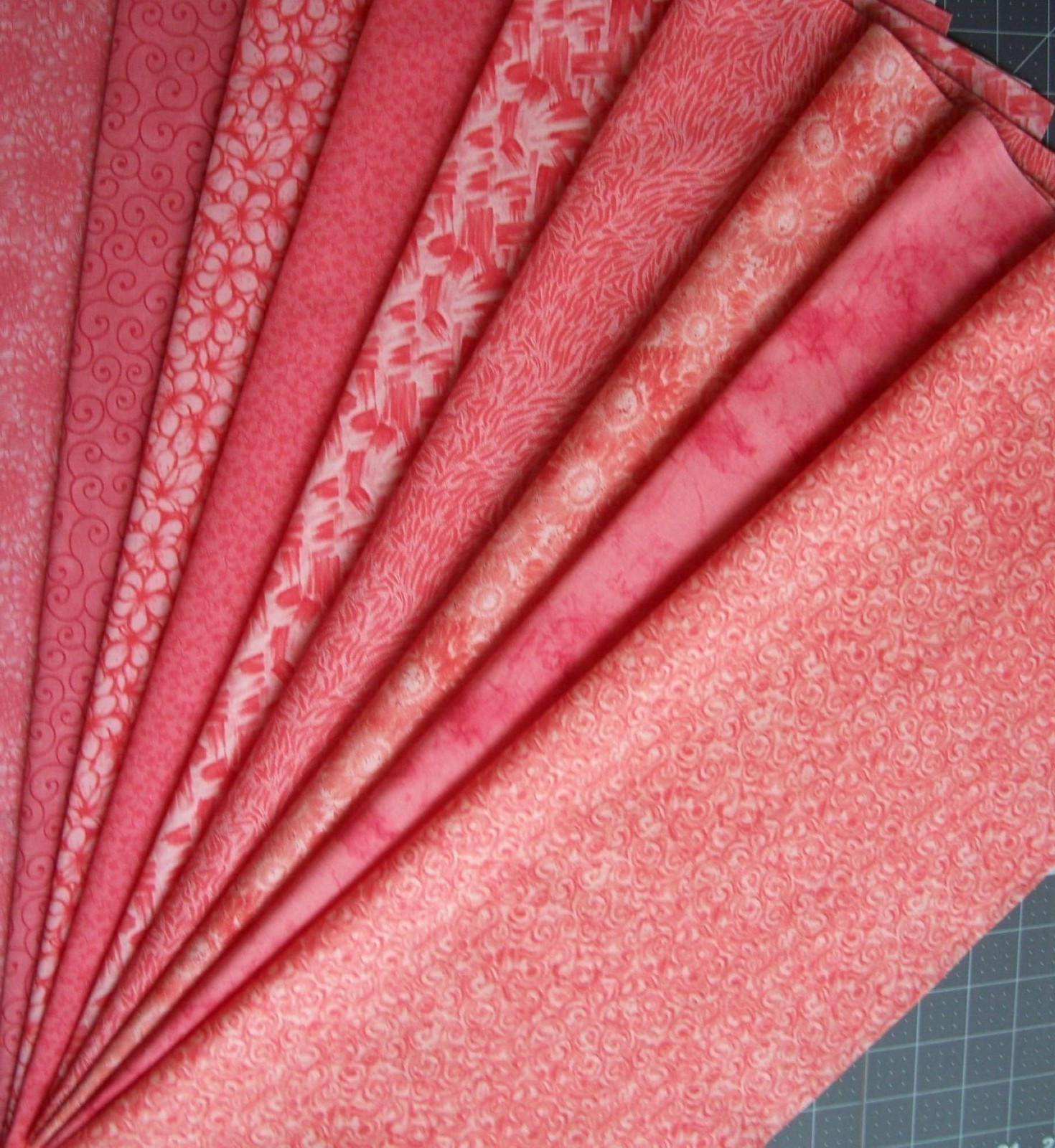 9 Fat Quarters Bundle Tonal Coral tone on tone Fabric Precut