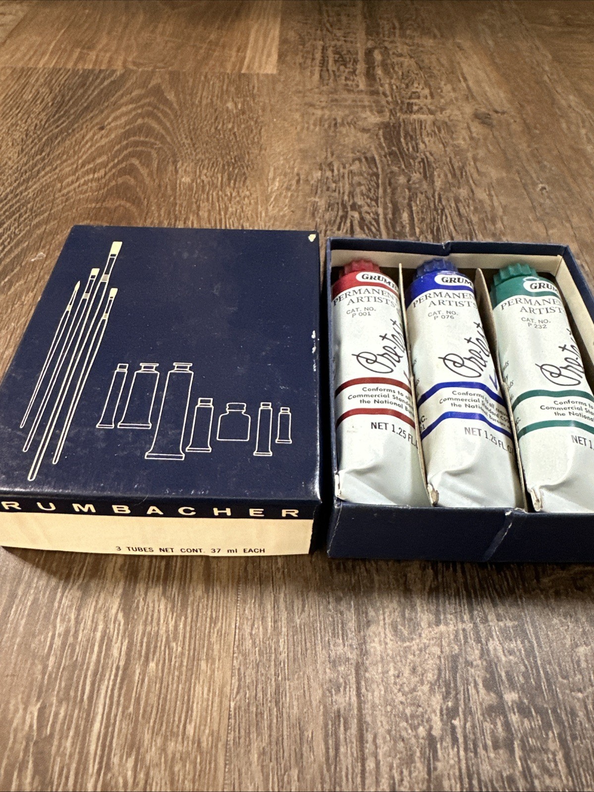 Grumbacher Pre-Tested Permanent Oil Paint Set of 3 Crimson Blue Viridian Green