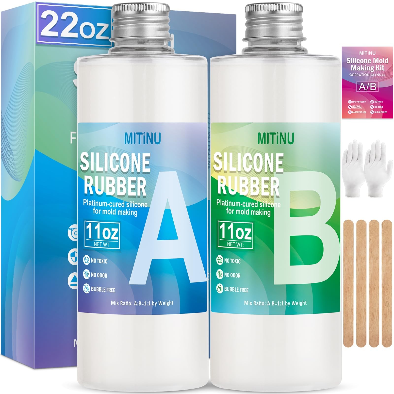 MITINU Silicone Mold Making Kit, 22oz 15A Elastic Liquid Silica Gel for Casti…