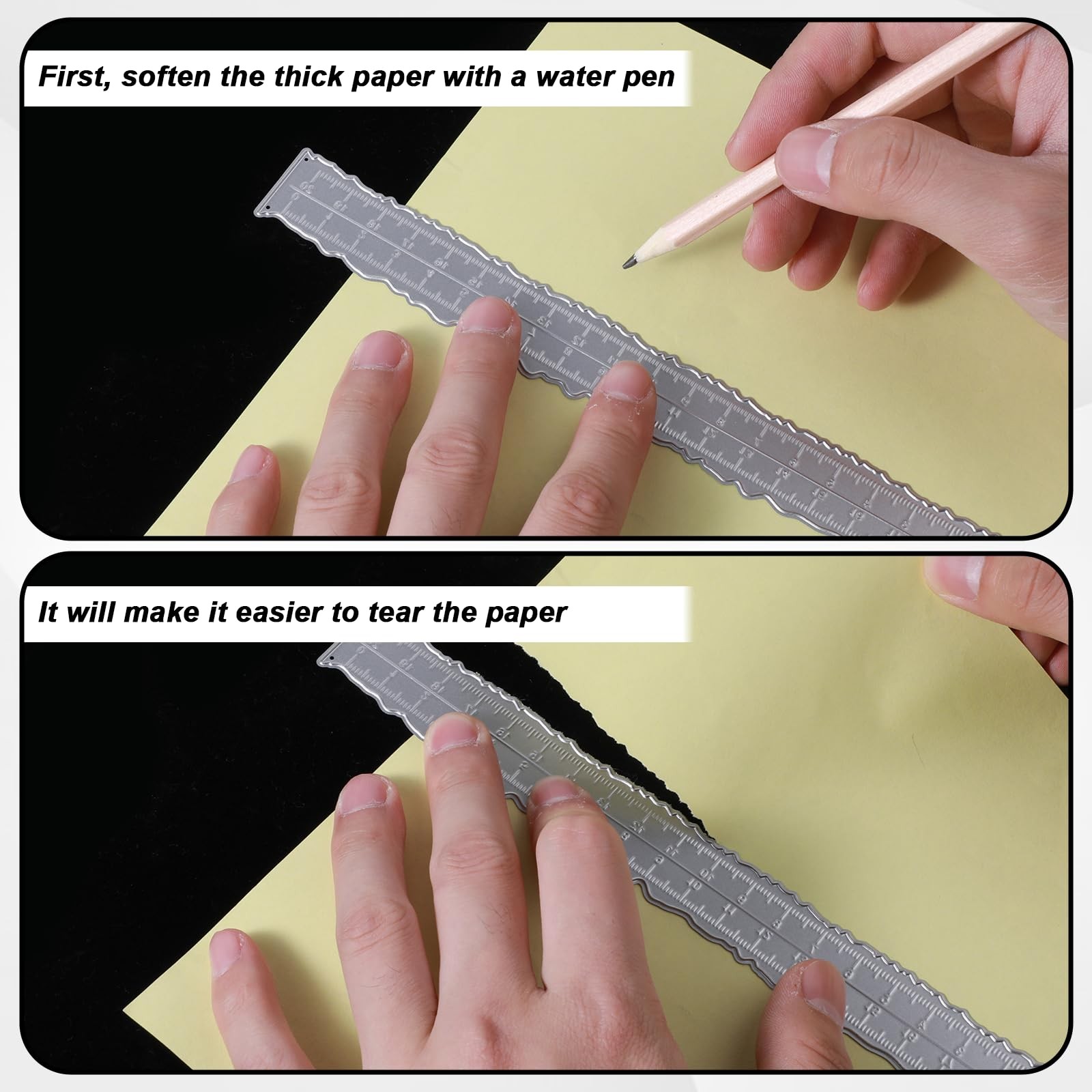 JJUNW 3 Pcs Deckle Edge Ruler Carbon Steel Metal Paper Tearing silver