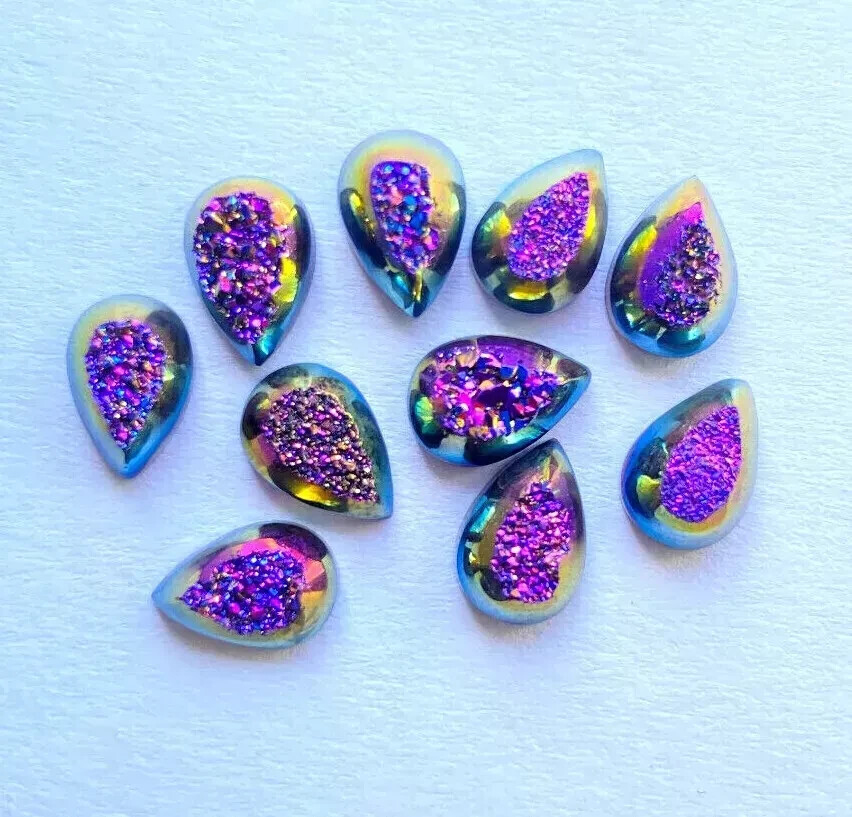 [WHOLESALE] NATURAL PURPLE TITANIUM WINDOW DRUZY PEAR SHAPE LOOSE GEMSTONE