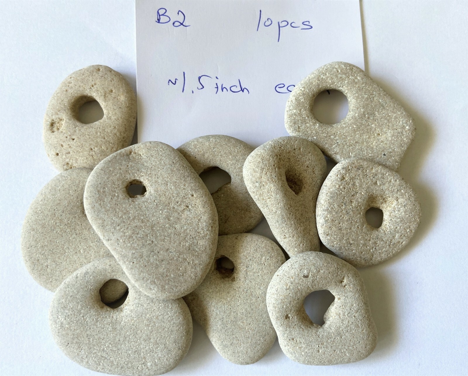 10 Big Natural Hag Stone Bulk Lot 2 In. Holed Raw Witch Wiccan Holey rocks, B2
