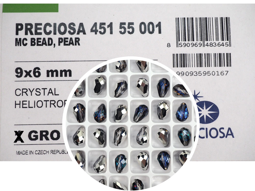 36 Crystal Heliotrope, Preciosa Czech MC Pear Beads, tear drop shape 9x6mm, P301