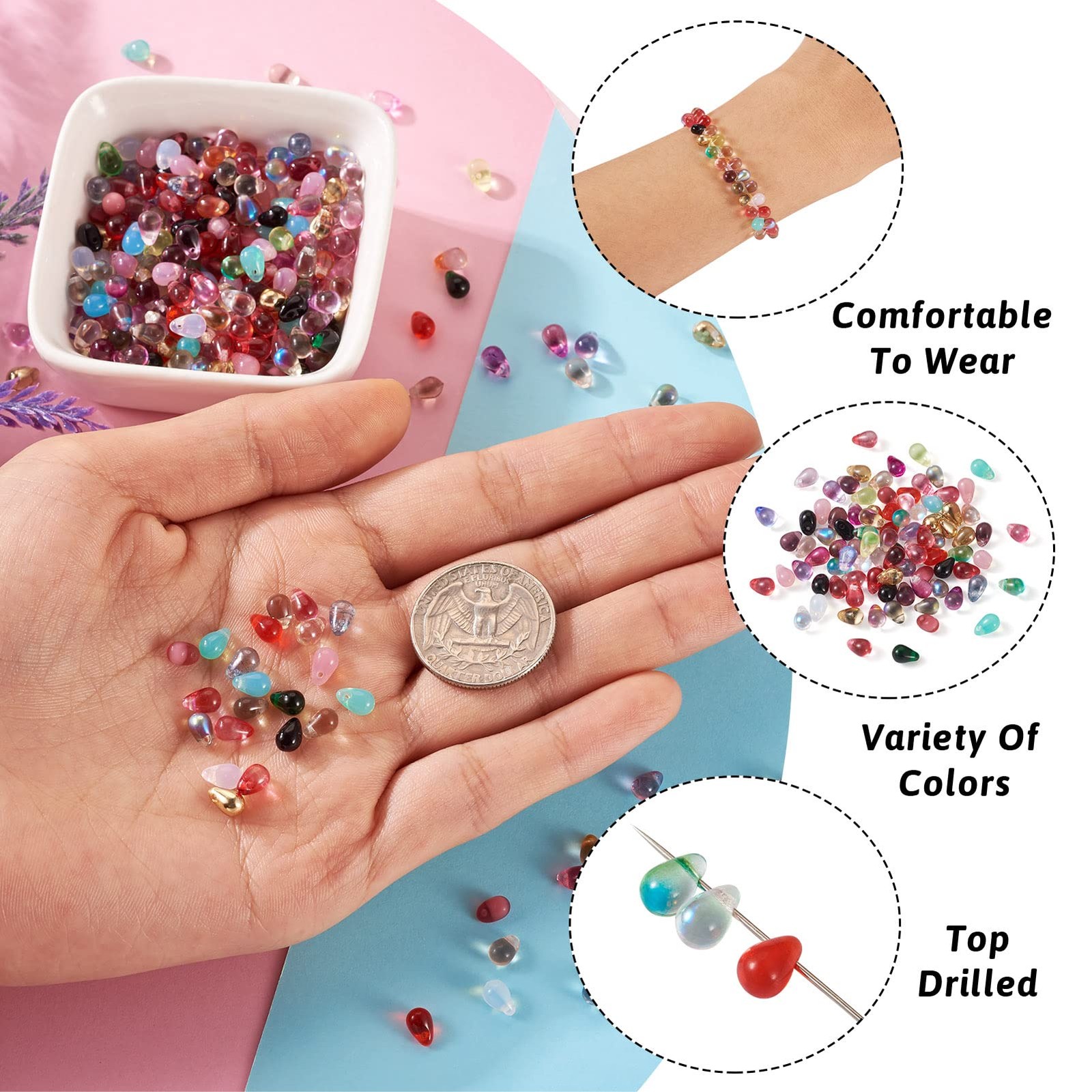 Craftdady 350Pcs Teardrop Czech Glass Beads Mixed Colors Lustered Drop Spacer…