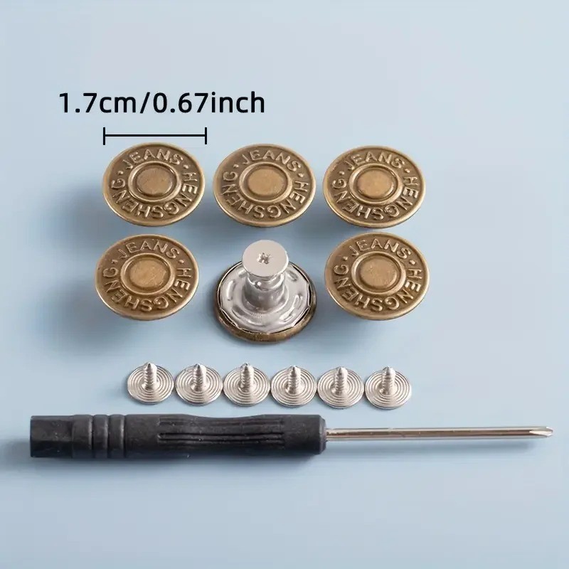 10Pcs Adjustable No-Sew Bronze Jeans Buttons Metal Denim Snap Fasteners