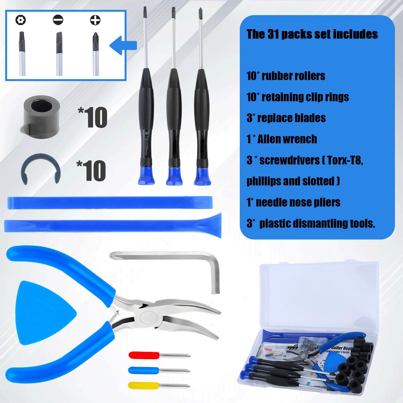 31 Packs Rubber Roller Replacement Set for Cricut Maker/Maker 3 only, Black