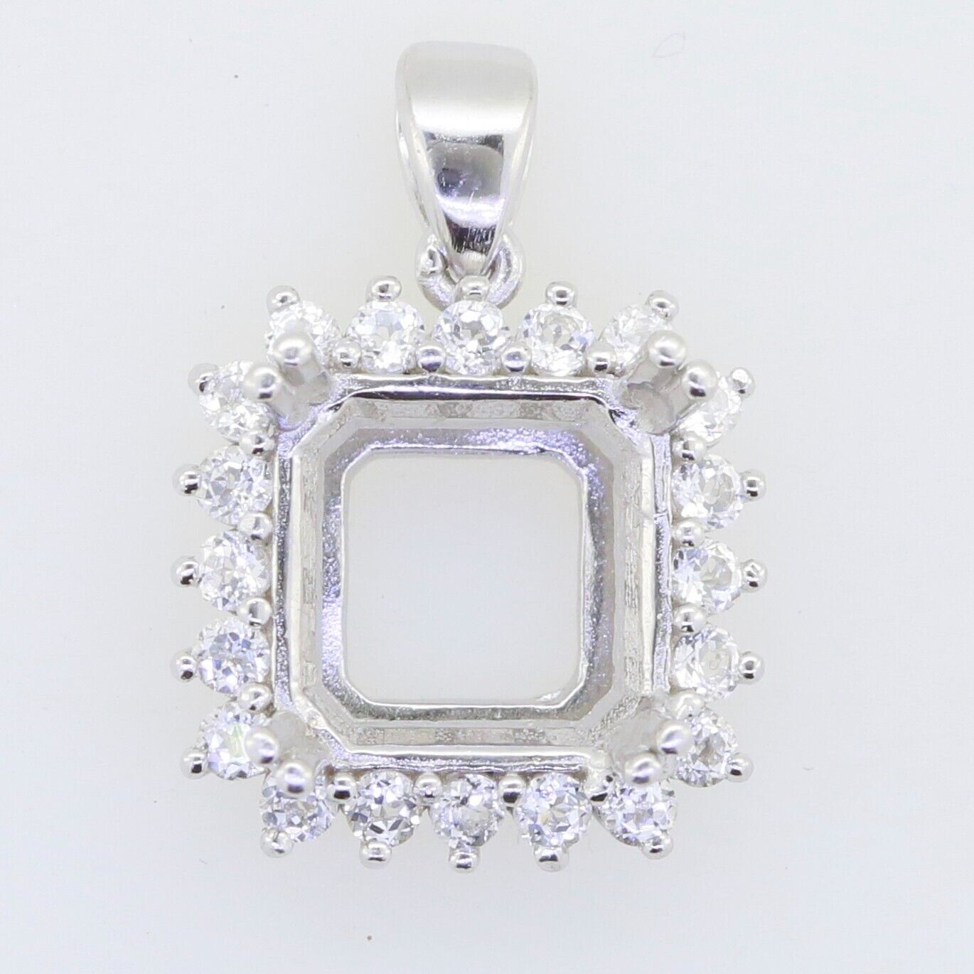 Sterling Silver Semi Mount Pendant Setting Square Octagon 10x10mm