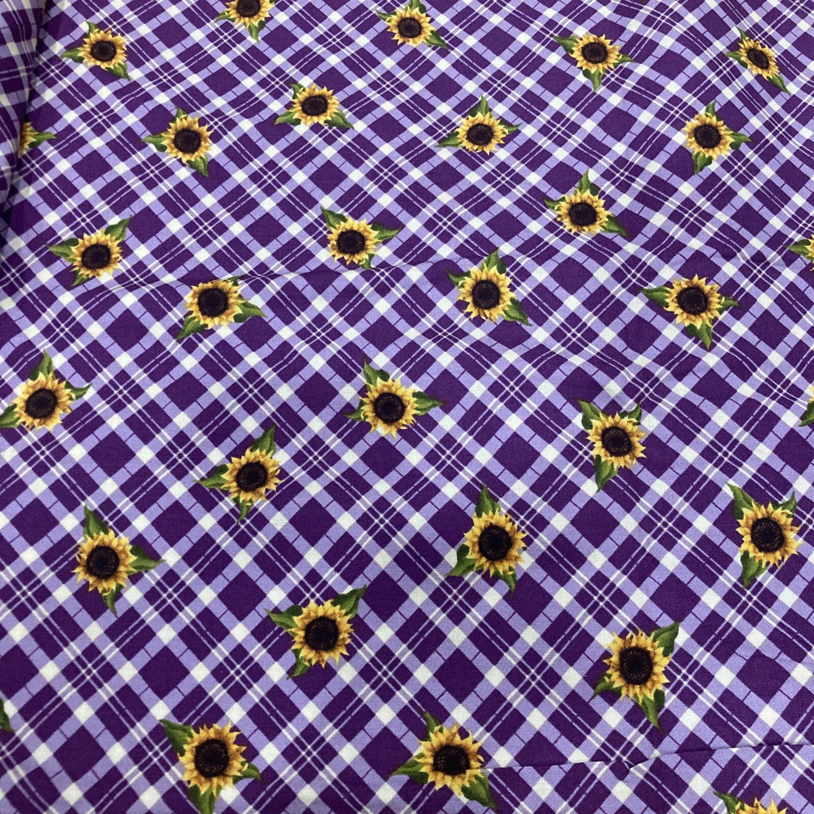 Angela Anderson VIP Cranston Sunflower Border Print Plaid Fabric BTY/60”W