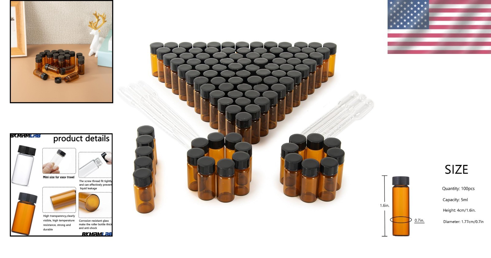 Amber Glass Vials 5ml 100pcs – Leak Proof Sample Bottles