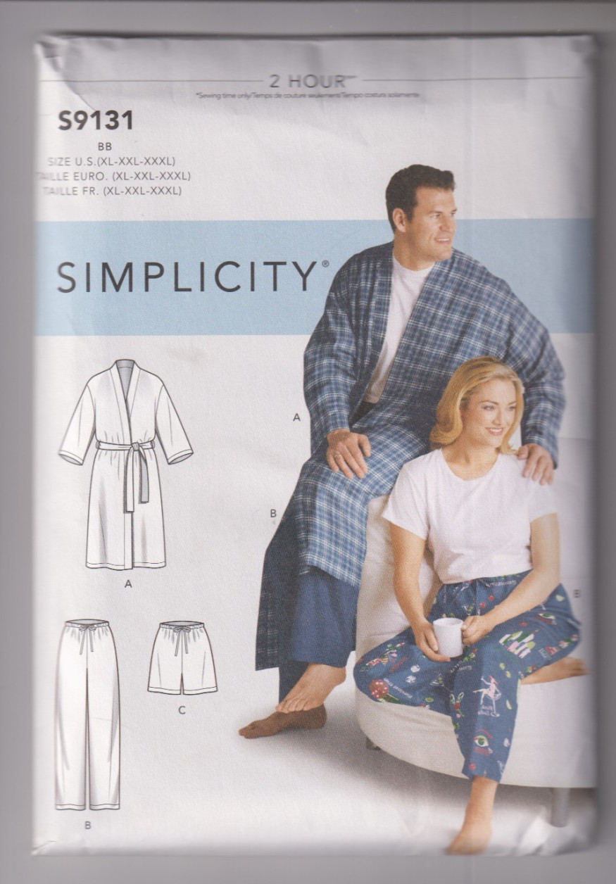 9131 SIMPLICITY – ROBE PANTS & SHORTS – UNISEX ADULT Sz XL to XXXL