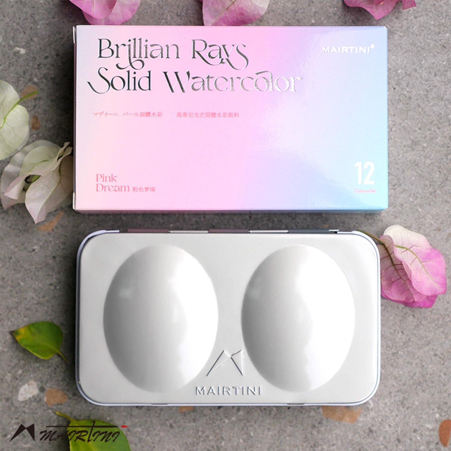 Academy Grade HalfPan Solid Watercolor Paint Set Iron Case 12 PCS Pink