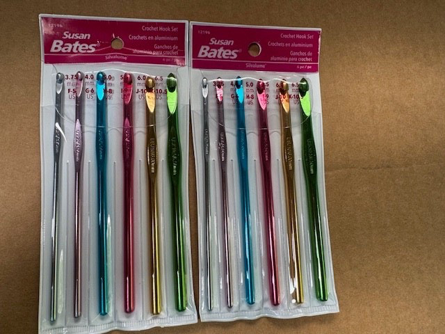 NEW LOT OF 2 Susan Bates Crochet Hook Set W/ Pouch 6 Pieces ALUMINIUM ASSORTED