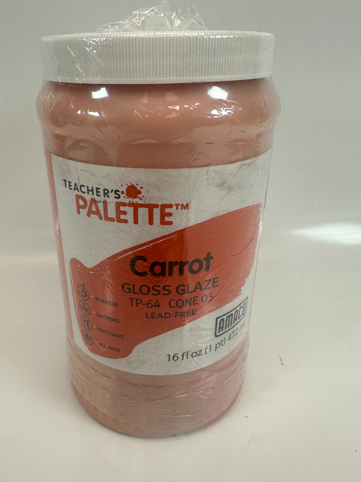 Amaco 36616T Teachers Palette Gloss Glaze – “Carrott” 16 fl.oz. Sealed Top