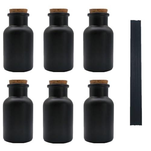 6 Pack Decorative Glass Bottles Set,4oz/125ml Matte Width Mouth Matte Black