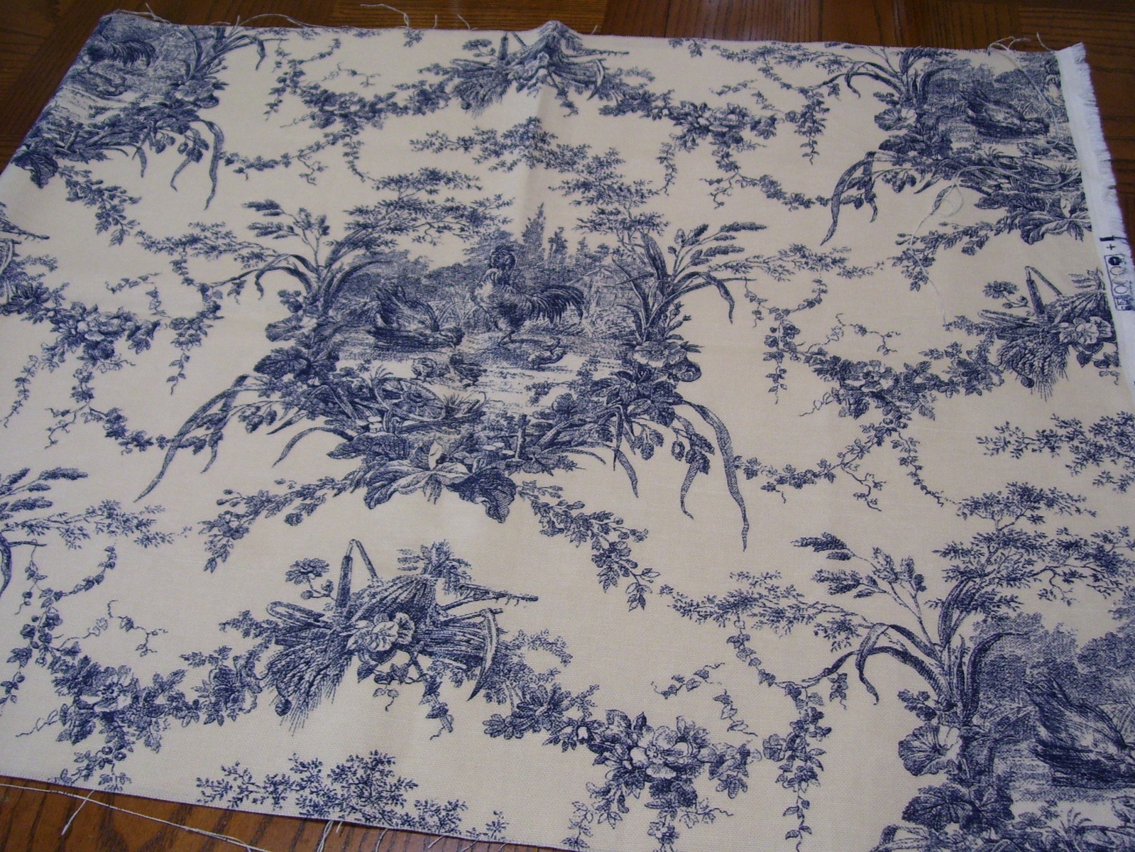 WAVERLY Decorator Fabric “La Petite Ferme” Blue on Light Beige, 22″ x 28″