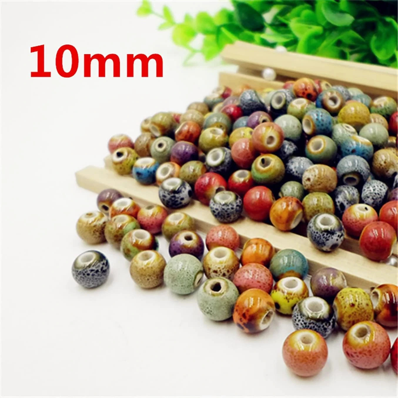 100Pcs Ceramic Beads – 10mm Porcelain Print, Colorful Round Crafts Beads Bulk, H