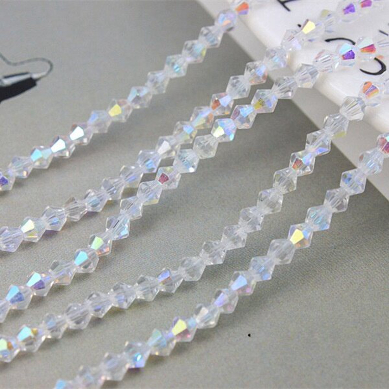 500pcs 4mm AB Coated Bicone Crystal Beads – Sparkling Luster Faceted Glass Beads