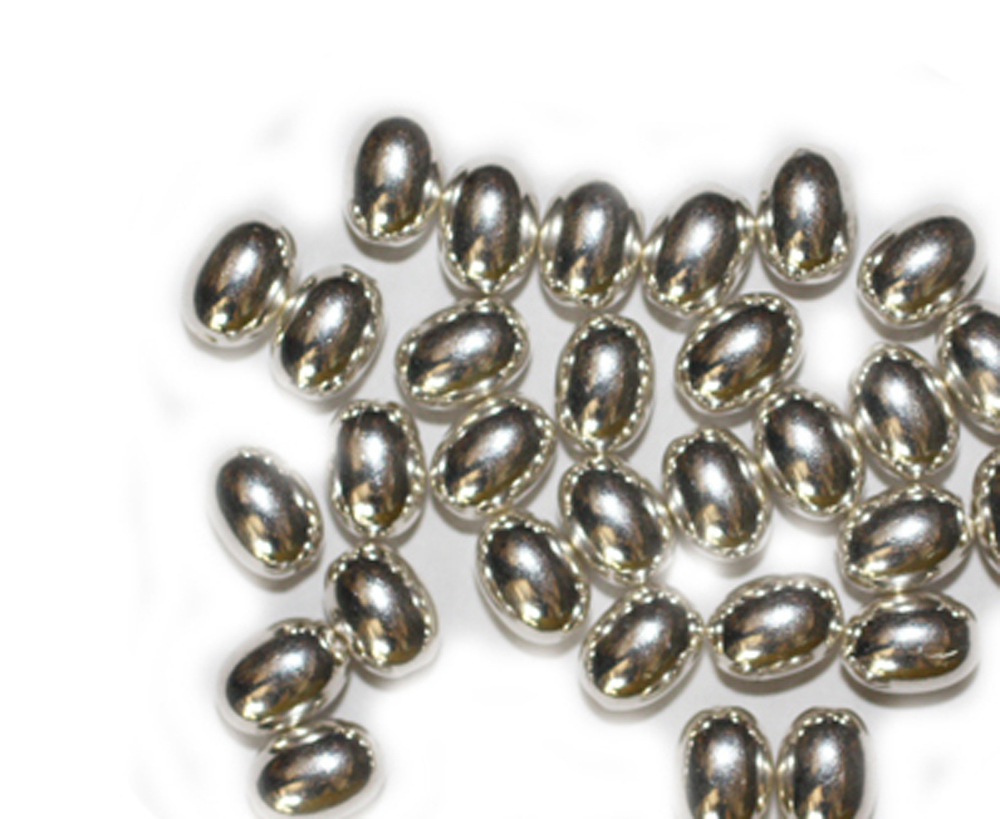 8mm Oval Melon Bright Silvertone Metalized Metallic Beads