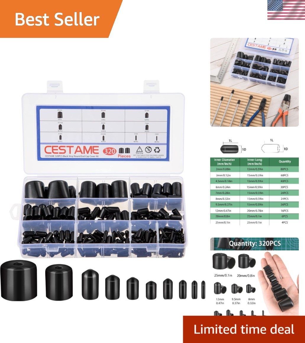 Quality Rubber End Caps – 320 Pieces in 10 Sizes, Perfect for Home Projects